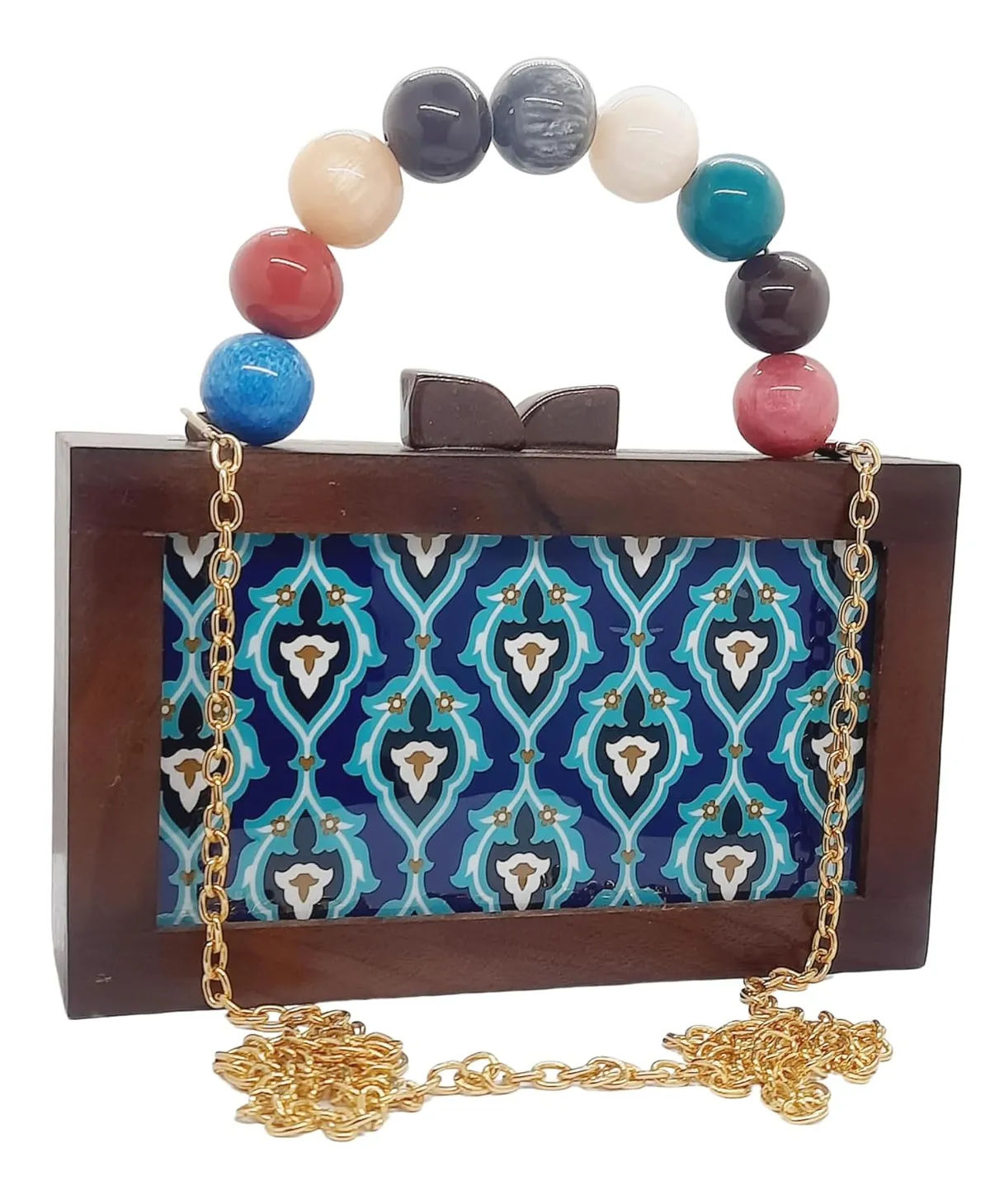 Leela Brown Wooden Slim Rectangular Clutch Bag